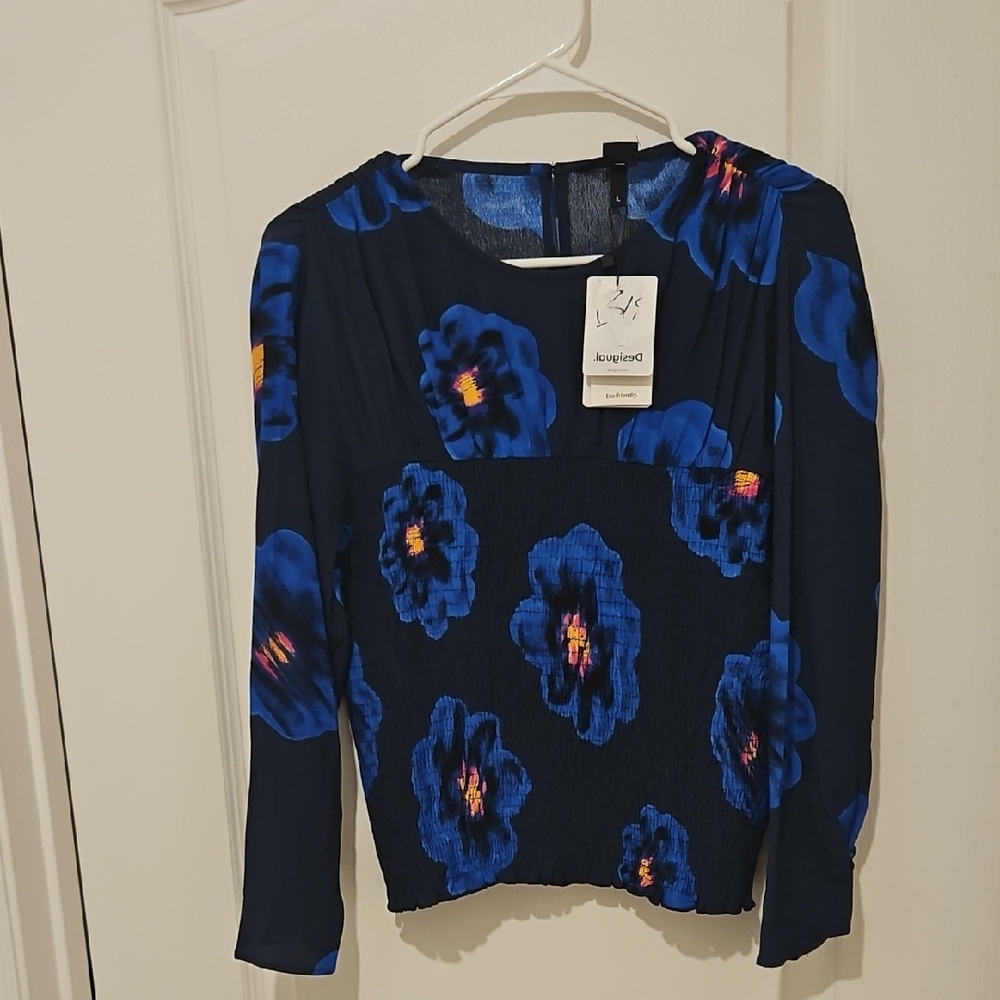 Desigual Women's Blue Floral Top Sz M